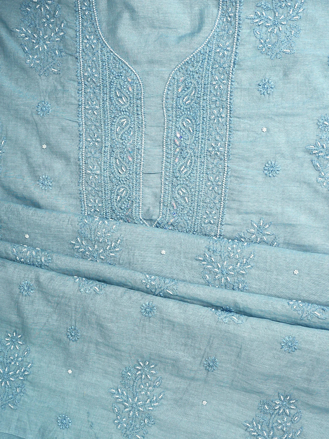 Ada Hand Embroidered Grey Chanderi Lucknowi Chikankari Unstitched Suit Piece With Pearl Work 01A937514