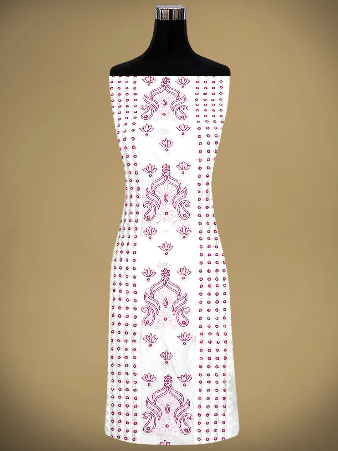 Ada Hand Embroidered Floral White Chanderi Lucknowi Chikankari Unstitched Kurta Dupatta Set 01A904785