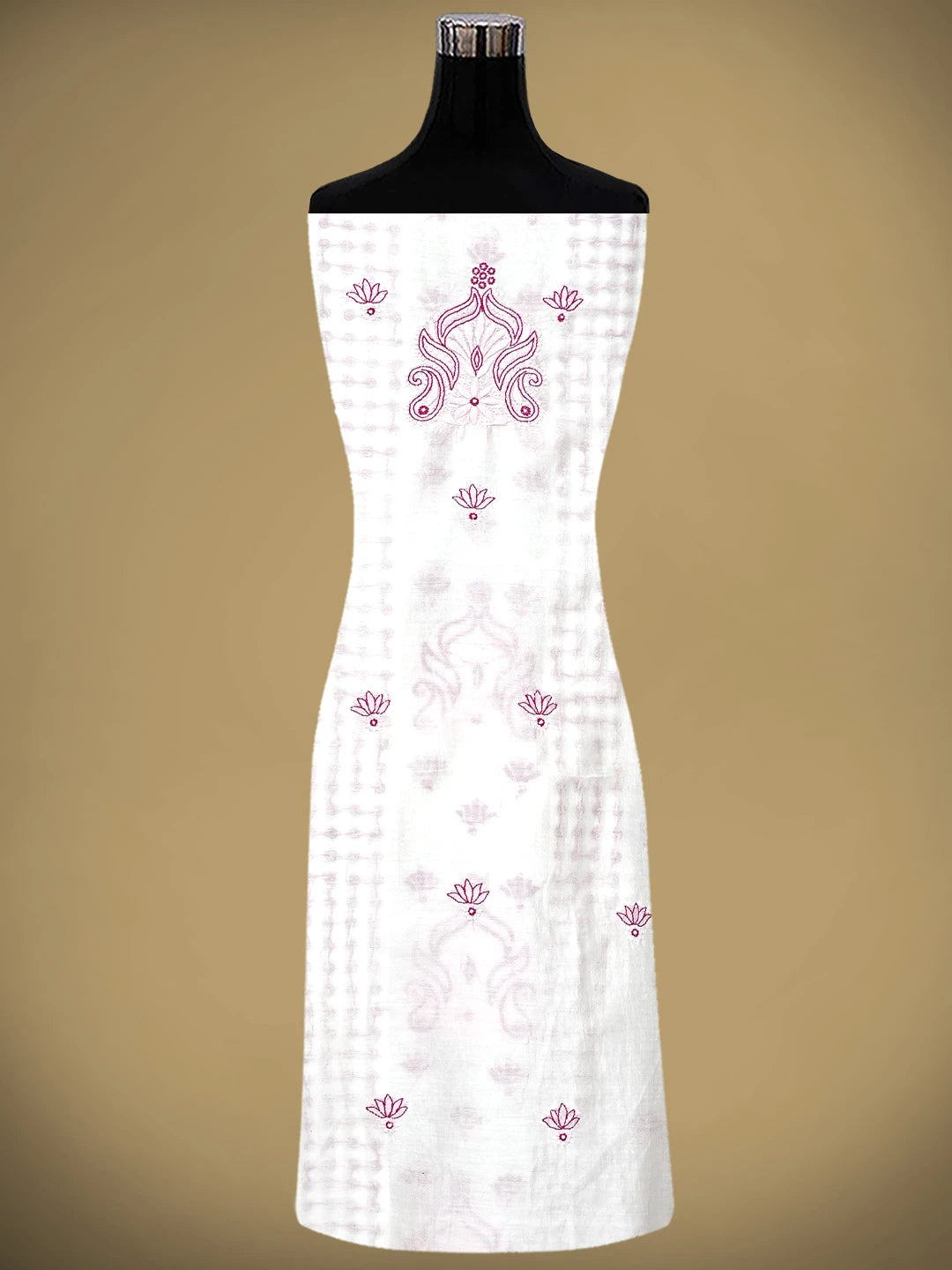 Ada Hand Embroidered Floral White Chanderi Lucknowi Chikankari Unstitched Kurta Dupatta Set 01A904785