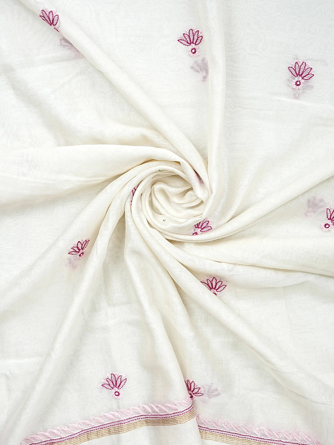 Ada Hand Embroidered Floral White Chanderi Lucknowi Chikankari Unstitched Kurta Dupatta Set 01A904785