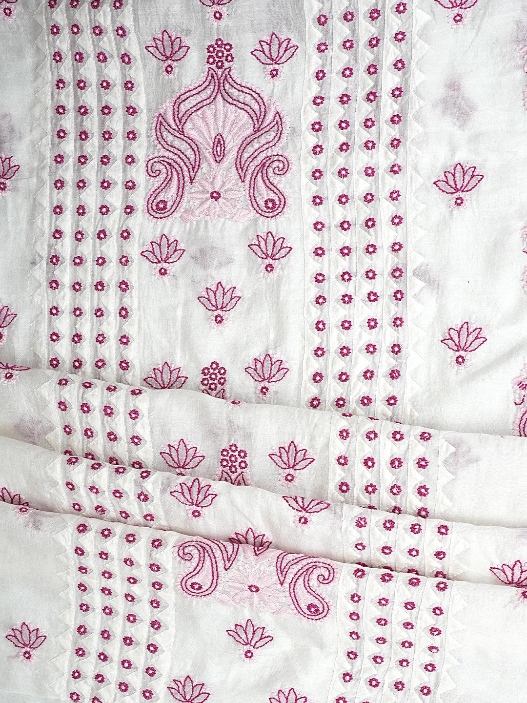 Ada Hand Embroidered Floral White Chanderi Lucknowi Chikankari Unstitched Kurta Dupatta Set 01A904785