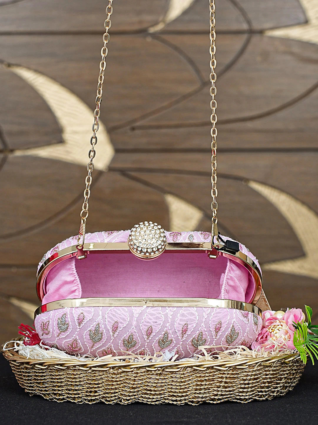 Ada Hand Embroidered Pink Mist Viscose Georgette Lucknowi Chikankari Clutch With Zari Work 01A925581
