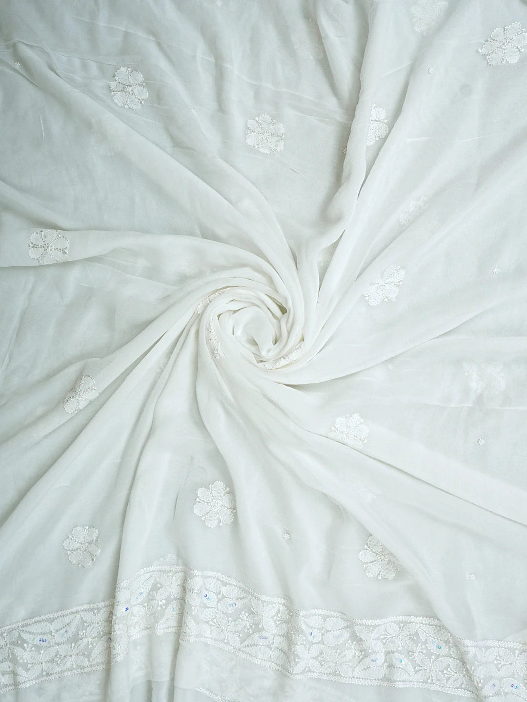 Ada Hand Embroidered White Viscose Georgette Lucknowi Chikankari Unstitched Kurta Dupatta Set With Zari Work 01A893668