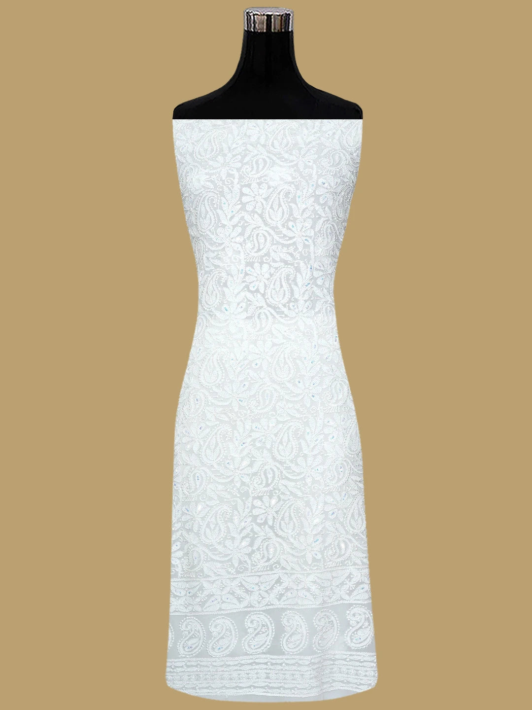 Ada Hand Embroidered White Viscose Georgette Lucknowi Chikankari Unstitched Kurta Dupatta Set With Zari Work 01A893668