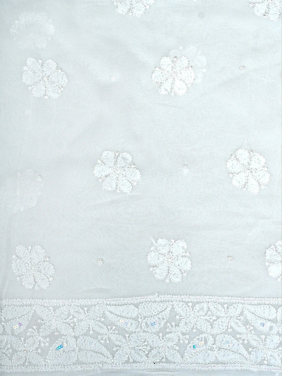 Ada Hand Embroidered White Viscose Georgette Lucknowi Chikankari Unstitched Kurta Dupatta Set With Zari Work 01A893668