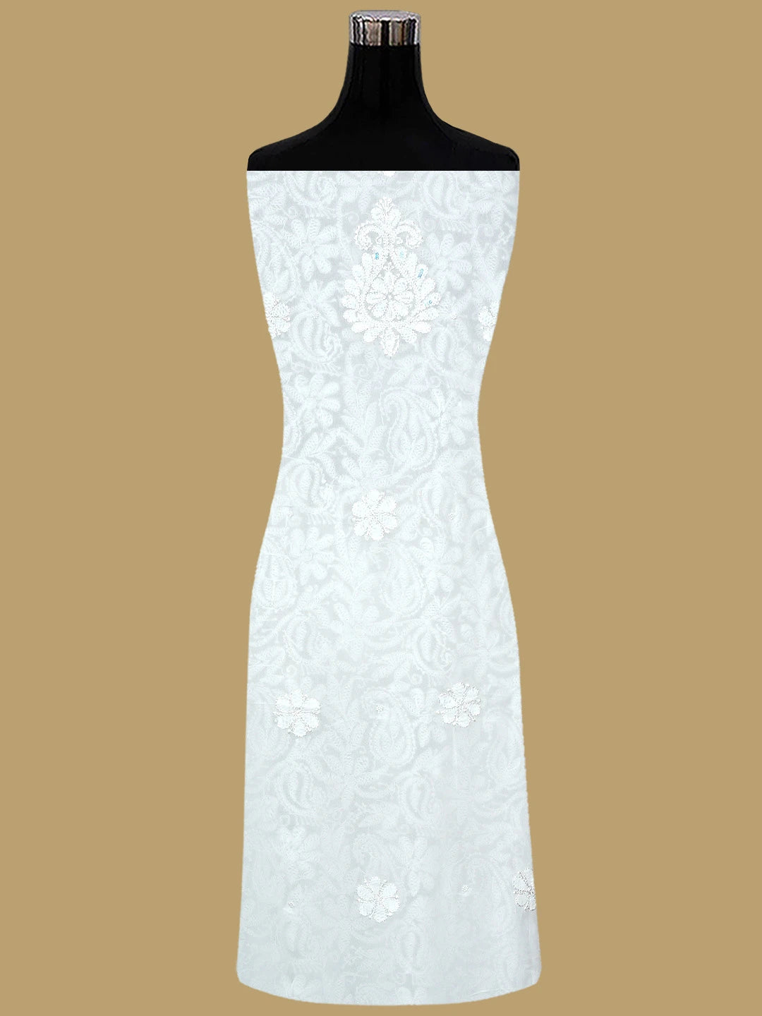 Ada Hand Embroidered White Viscose Georgette Lucknowi Chikankari Unstitched Kurta Dupatta Set With Zari Work 01A893668