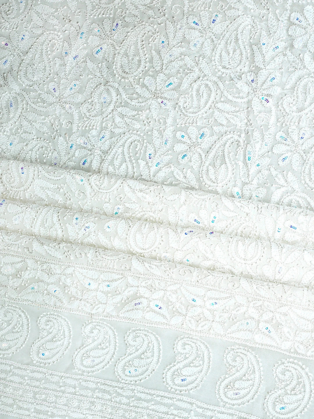 Ada Hand Embroidered White Viscose Georgette Lucknowi Chikankari Unstitched Kurta Dupatta Set With Zari Work 01A893668