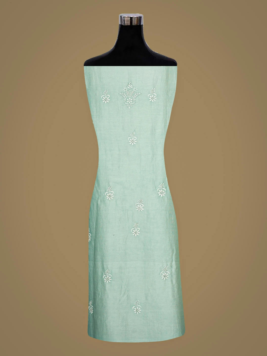 Ada Hand Embroidered Light Teal Chanderi Lucknowi Chikankari Unstitched Suit Piece With Cutdana Work 01A805716