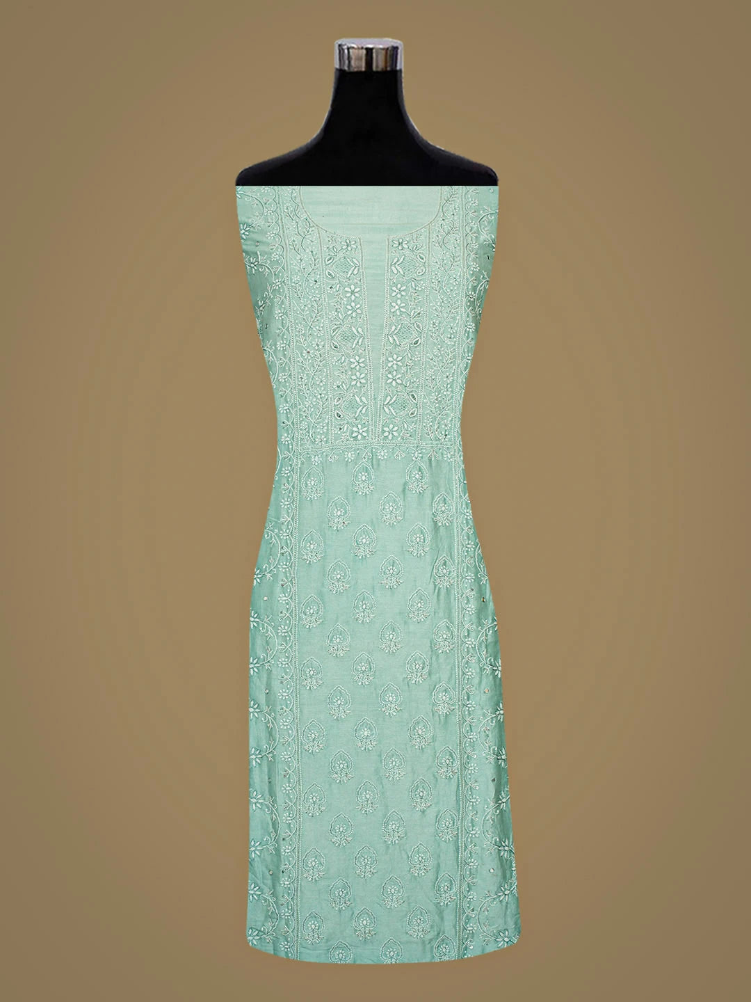 Ada Hand Embroidered Light Teal Chanderi Lucknowi Chikankari Unstitched Suit Piece With Cutdana Work 01A805716