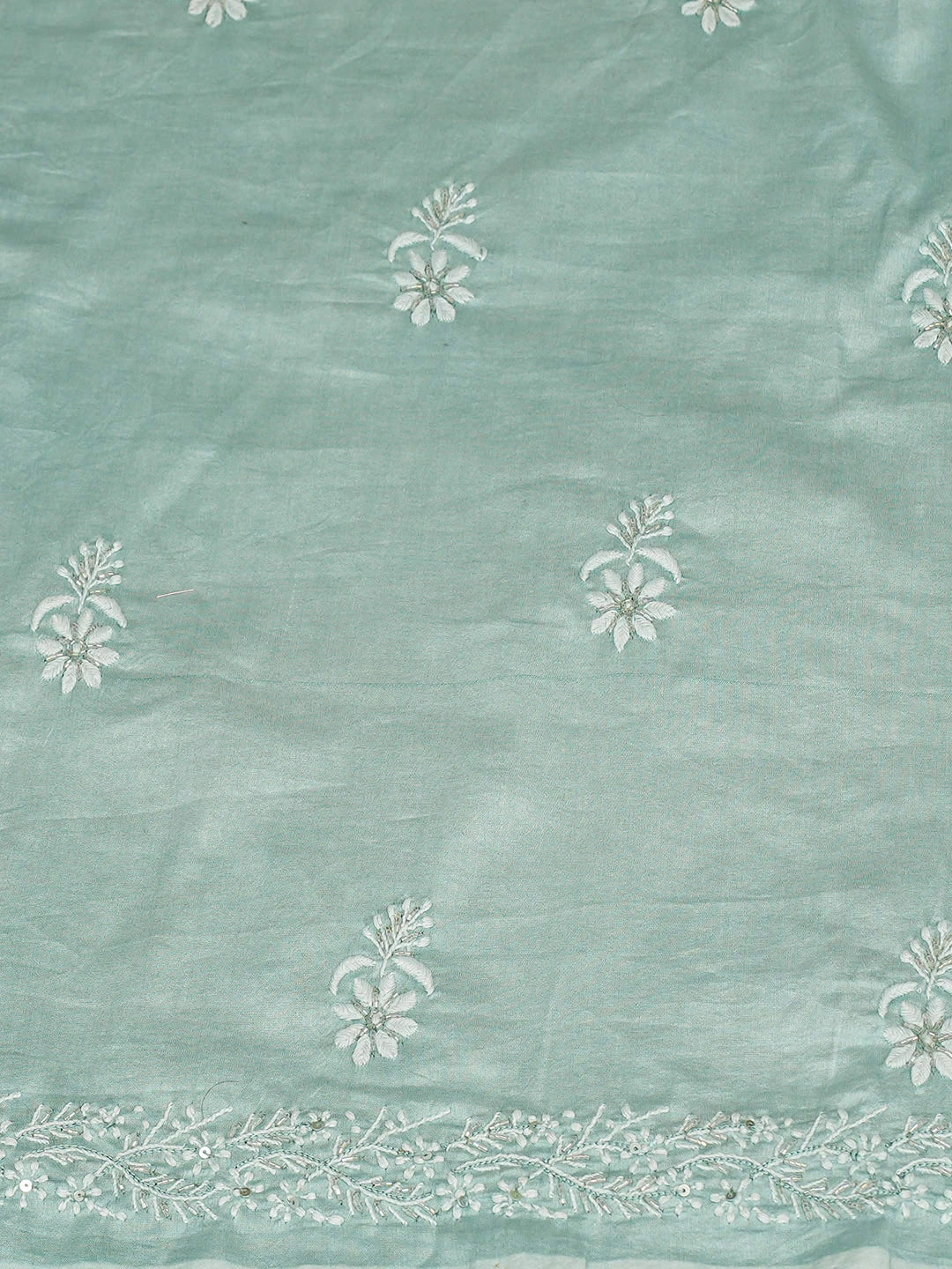 Ada Hand Embroidered Light Teal Chanderi Lucknowi Chikankari Unstitched Suit Piece With Cutdana Work 01A805716