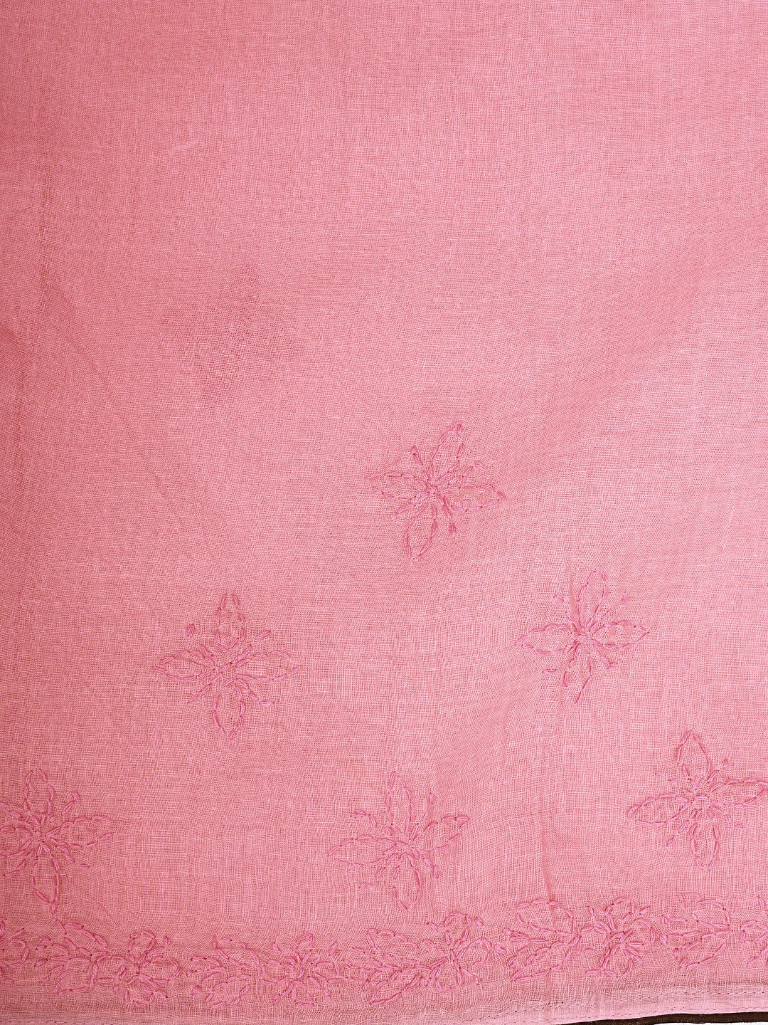 Ada Hand Embroidered Carrot Pink Cotton Lucknowi Chikankari Saree and Blouse 01A935039