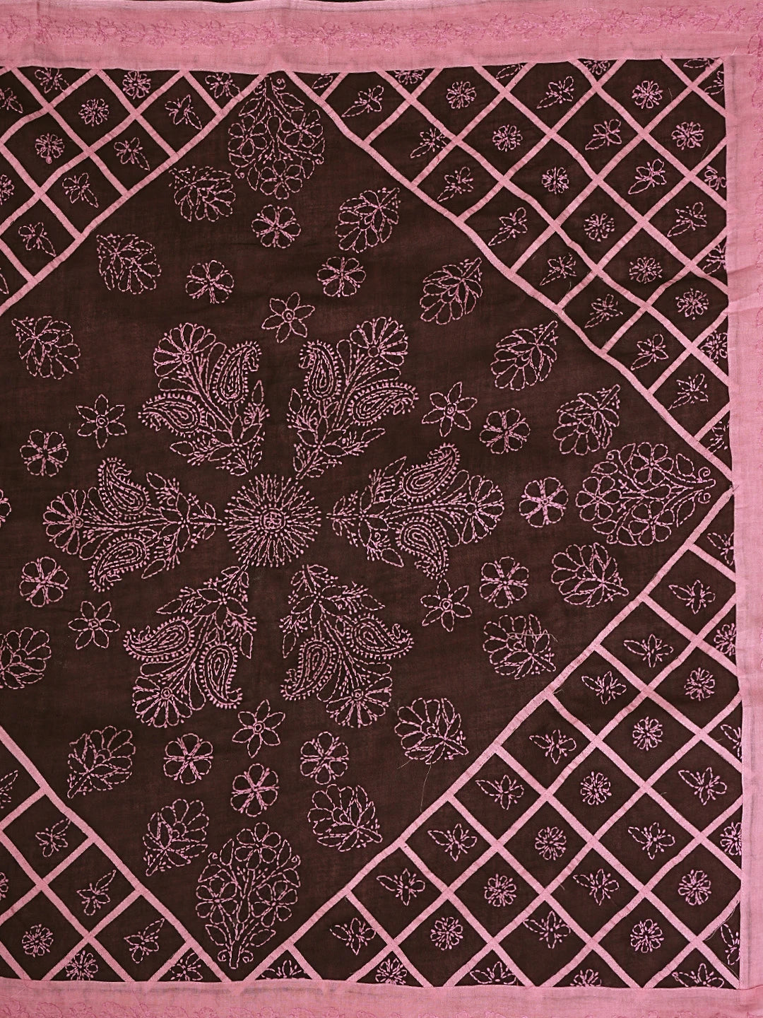 Ada Hand Embroidered Carrot Pink Cotton Lucknowi Chikankari Saree and Blouse 01A935039