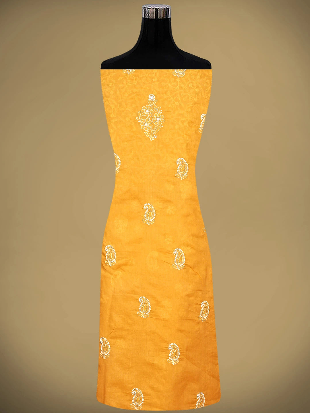 Ada Hand Embroidered Mustard Cotton Lucknowi Chikankari Unstitched Suit Piece 01A735960