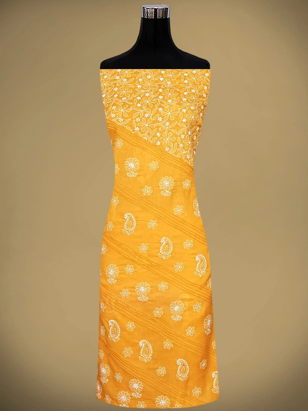 Ada Hand Embroidered Mustard Cotton Lucknowi Chikankari Unstitched Suit Piece 01A735960
