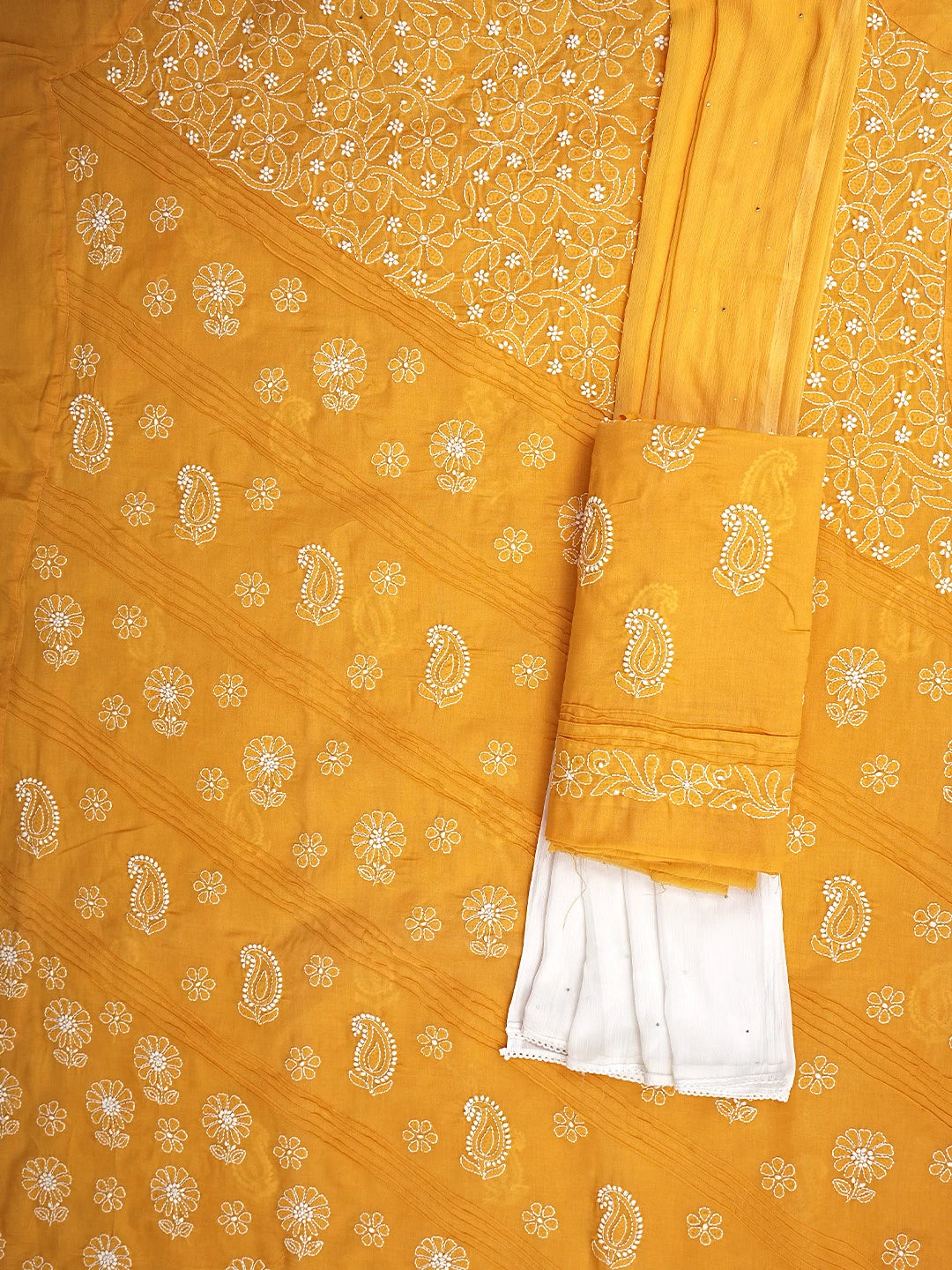 Ada Hand Embroidered Mustard Cotton Lucknowi Chikankari Unstitched Suit Piece 01A735960