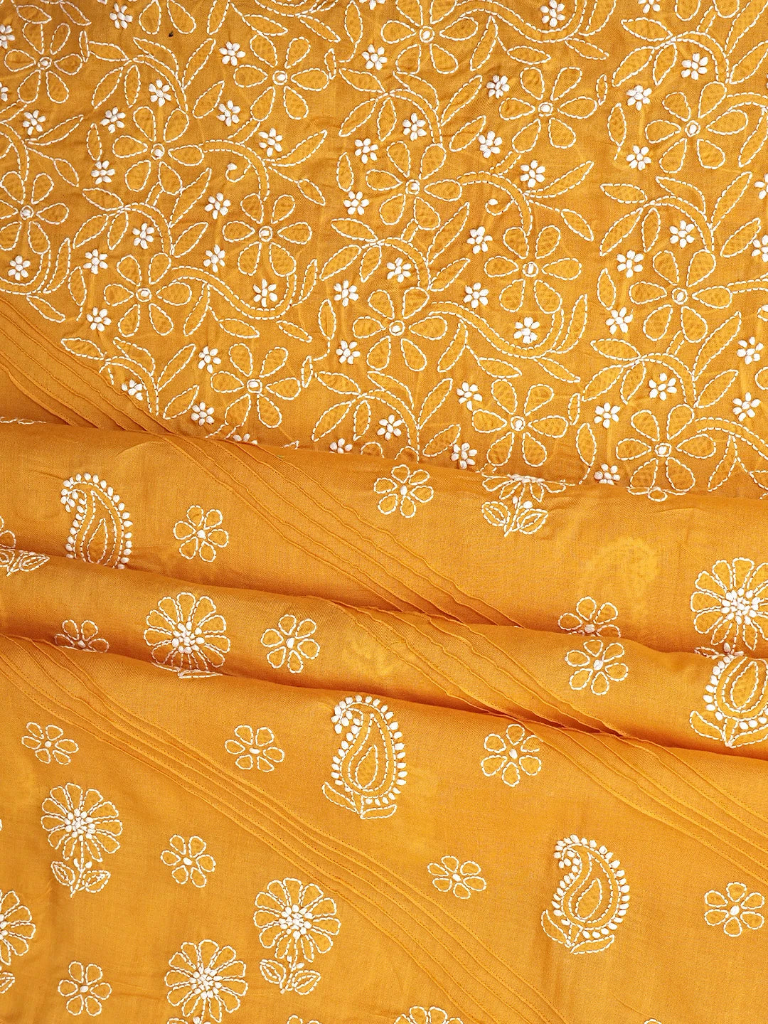 Ada Hand Embroidered Mustard Cotton Lucknowi Chikankari Unstitched Suit Piece 01A735960
