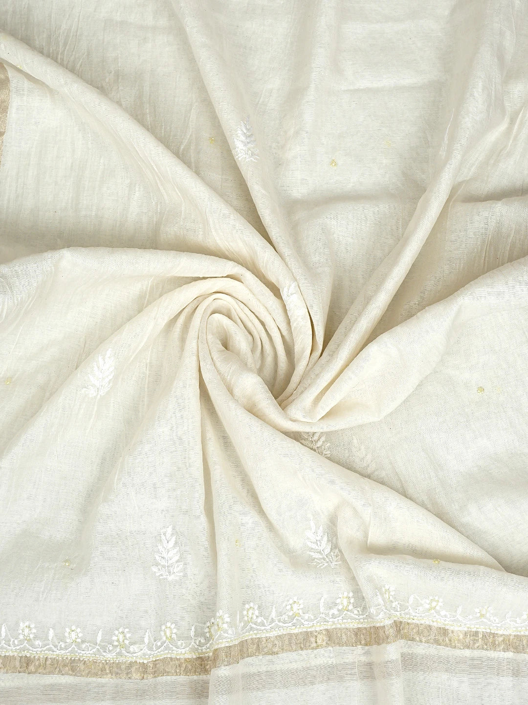 Ada Hand Embroidered Floral White Chanderi Lucknowi Chikankari Unstitched Kurta Dupatta Set With Cutdana Work 01A754636