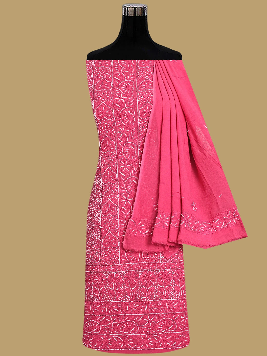 Ada Hand Embroidered Rose Pink Viscose Georgette Lucknowi Chikankari Unstitched Kurta Dupatta Set With Cutdana Work 01A707637