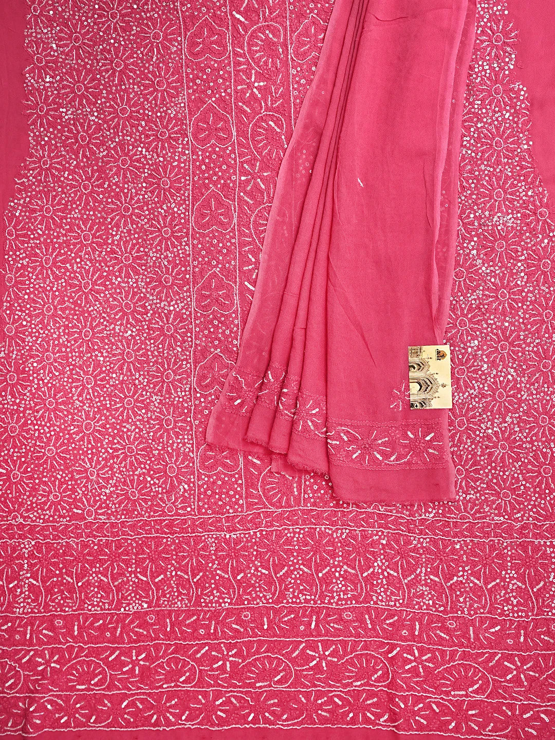 Ada Hand Embroidered Rose Pink Viscose Georgette Lucknowi Chikankari Unstitched Kurta Dupatta Set With Cutdana Work 01A707637