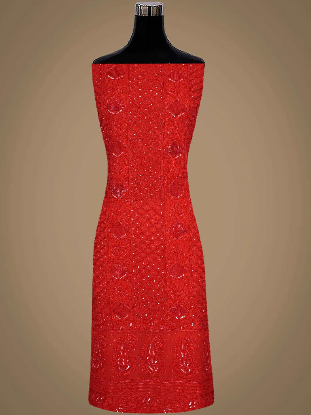 Ada Hand Embroidered Red Viscose Georgette Lucknowi Chikankari Unstitched Kurta Dupatta Set With Cutdana Work 01A784992