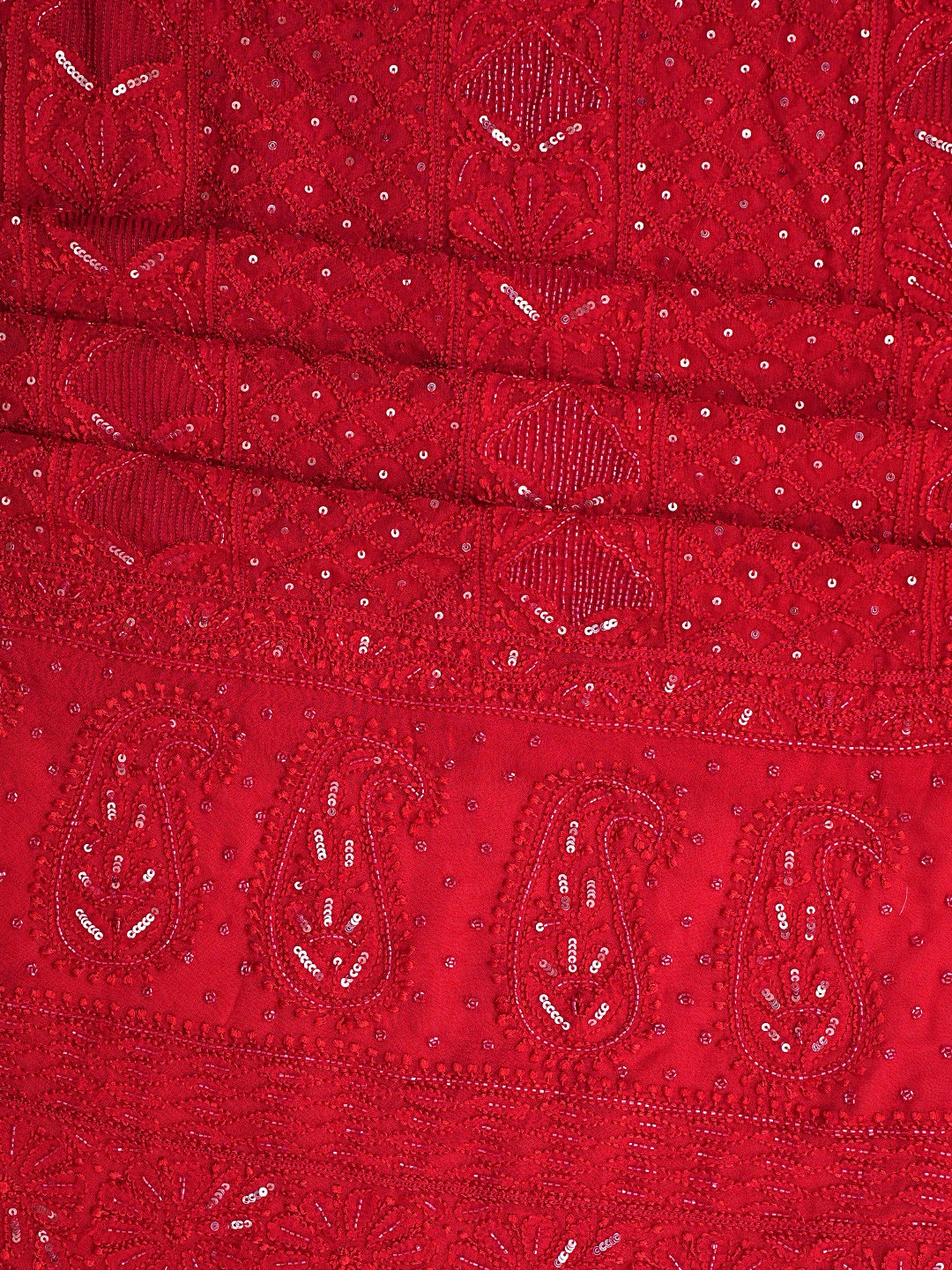 Ada Hand Embroidered Red Viscose Georgette Lucknowi Chikankari Unstitched Kurta Dupatta Set With Cutdana Work 01A784992