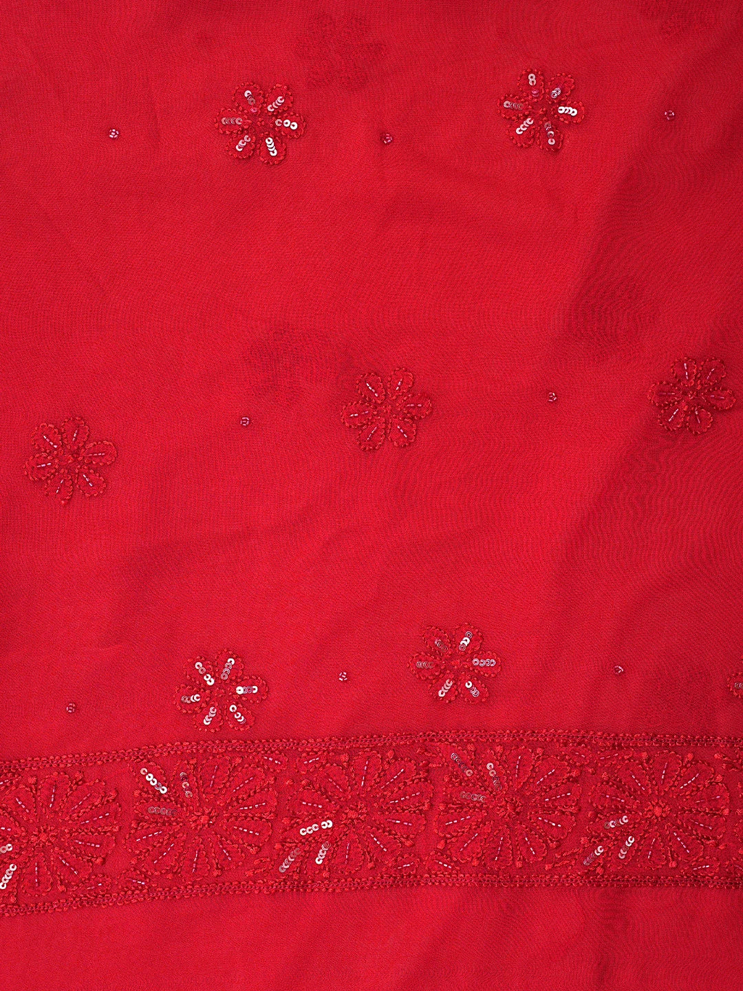 Ada Hand Embroidered Red Viscose Georgette Lucknowi Chikankari Unstitched Kurta Dupatta Set With Cutdana Work 01A784992
