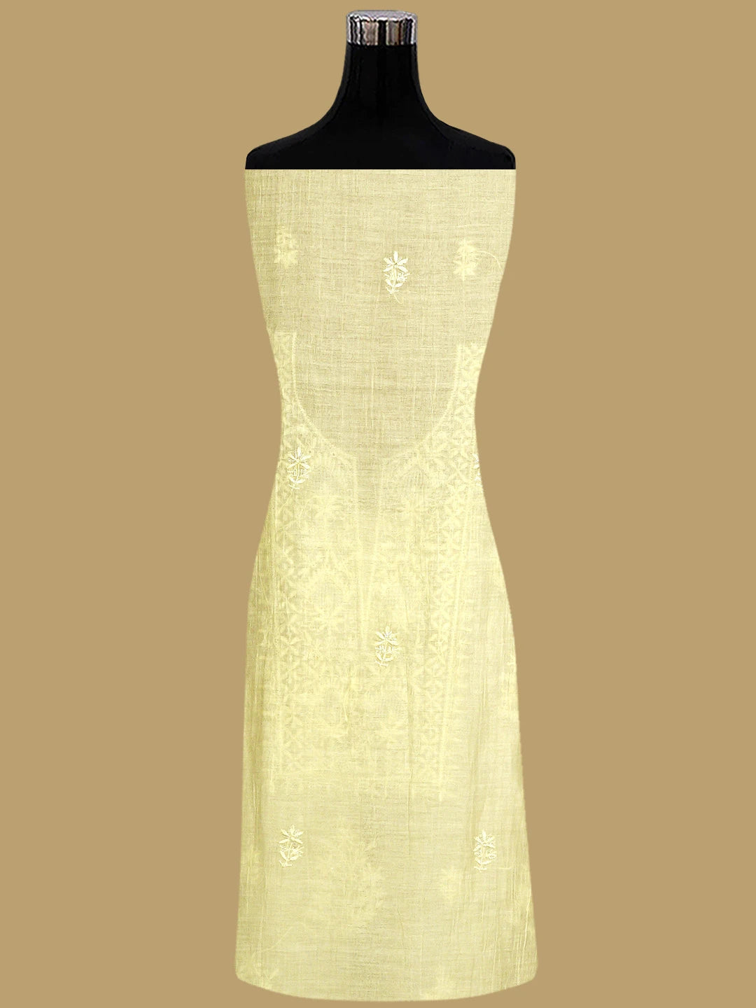 Ada Hand Embroidered Lemon Chanderi Lucknowi Chikankari Unstitched Kurta Dupatta Set With Cutdana Work 01A858778