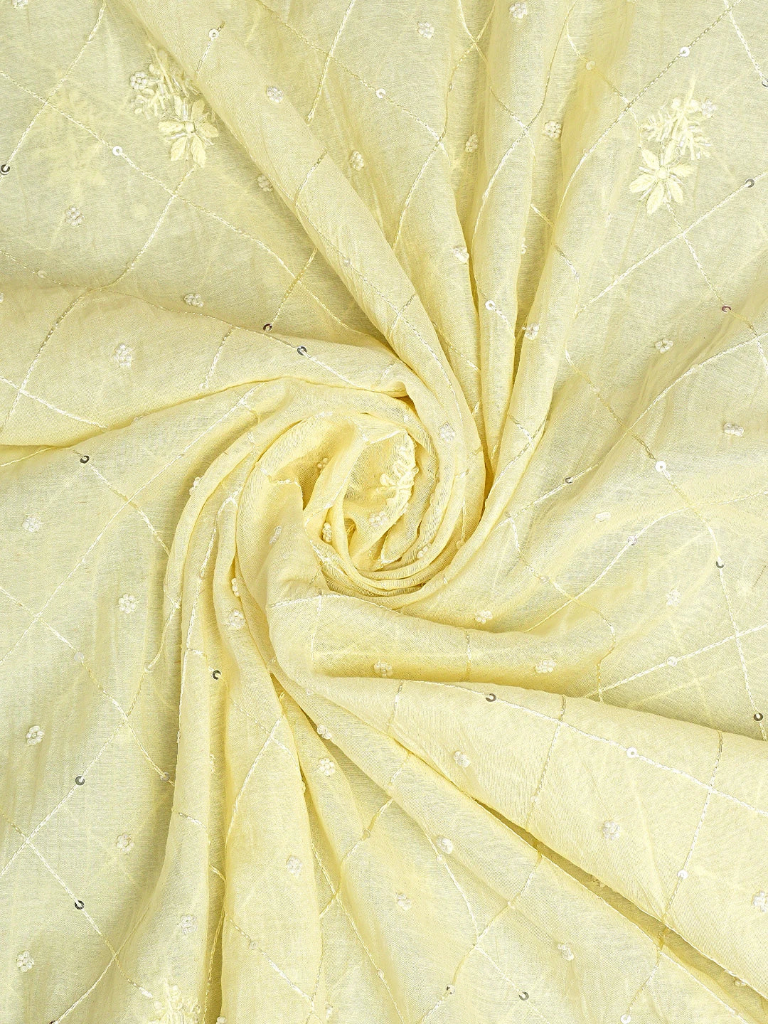Ada Hand Embroidered Lemon Chanderi Lucknowi Chikankari Unstitched Kurta Dupatta Set With Cutdana Work 01A858778