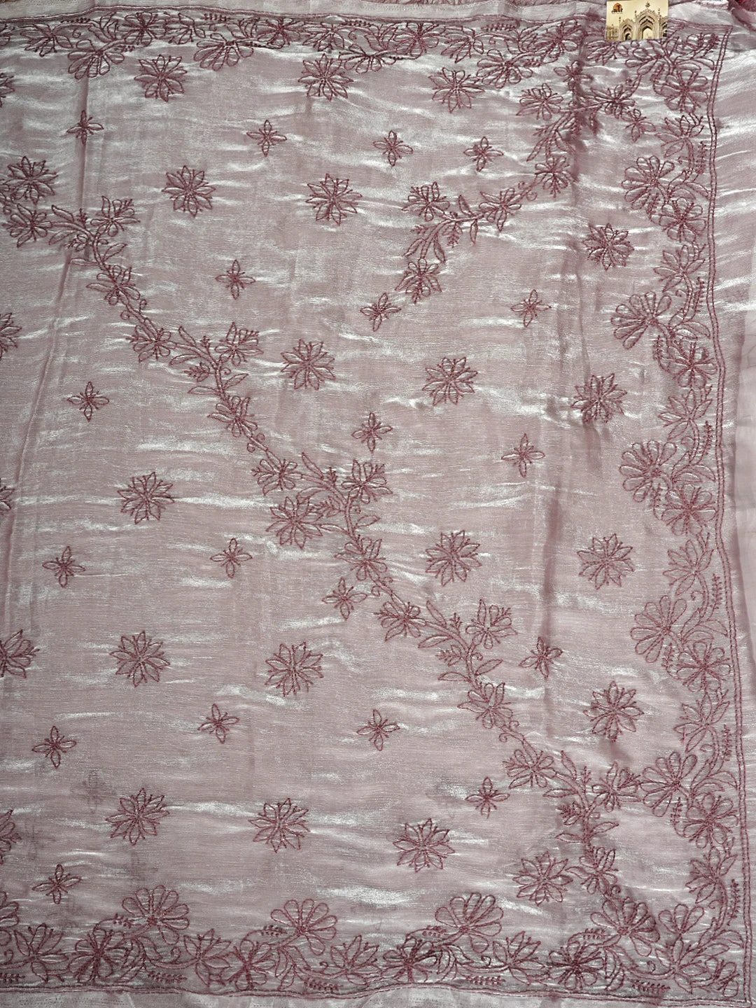Ada Hand Embroidered Mauve Taupe Tissue Lucknowi Chikankari Saree and Blouse 01A911312