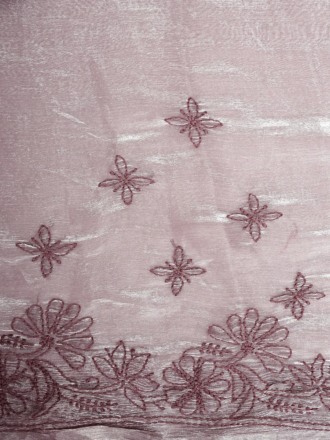 Ada Hand Embroidered Mauve Taupe Tissue Lucknowi Chikankari Saree and Blouse 01A911312