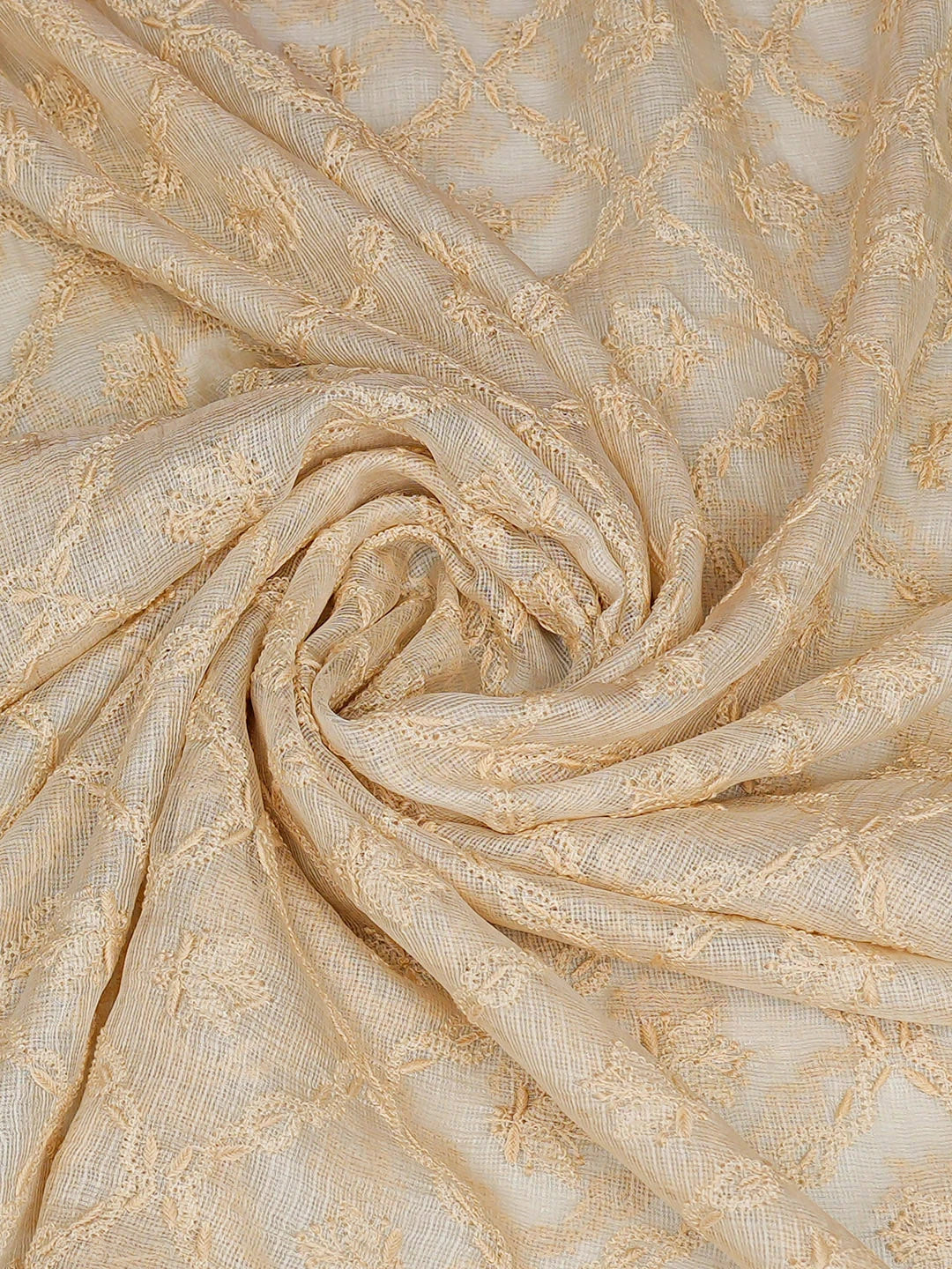 Ada Hand Embroidered Fawn Kota Silk Lucknowi Chikankari Dupatta 01A908992