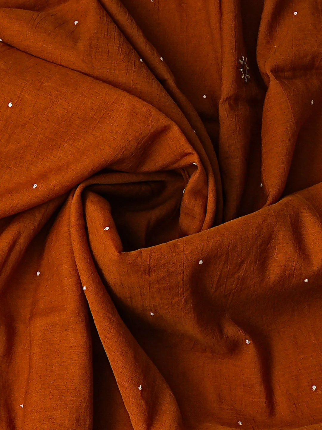 Ada Hand Embroidered Rust Chanderi Lucknowi Chikankari Unstitched Kurta Dupatta Set With Pearl Work 01A610058