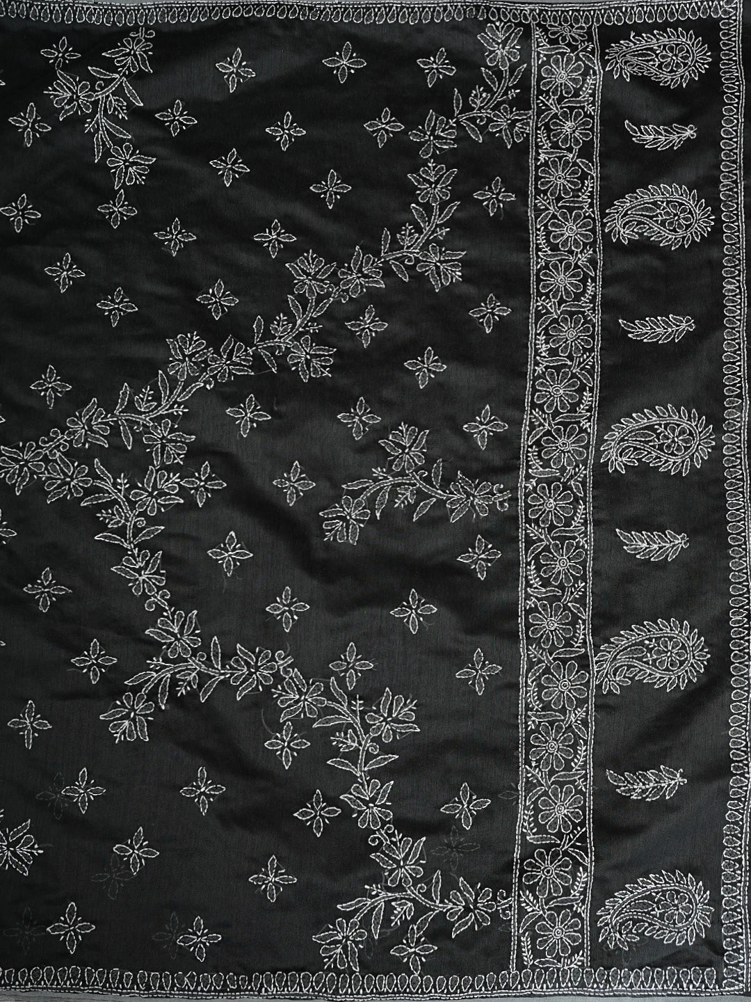 Ada Hand Embroidered Grey Chanderi Lucknowi Chikankari Saree and Blouse 01A926308