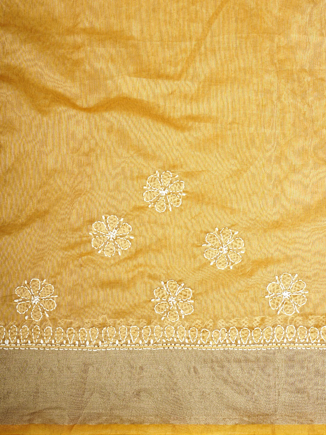 Ada Hand Embroidered Fawn Chanderi Lucknowi Chikankari Saree With Blouse 01A913308