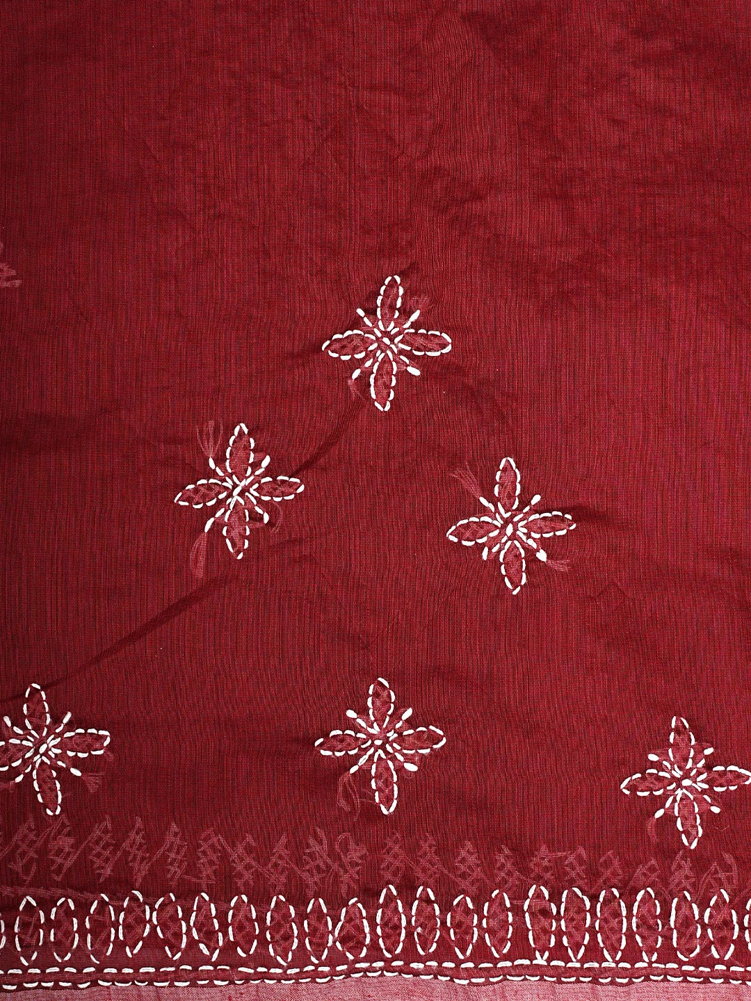 Ada Hand Embroidered Maroon Chanderi Lucknowi Chikankari Saree With Blouse 01A922914