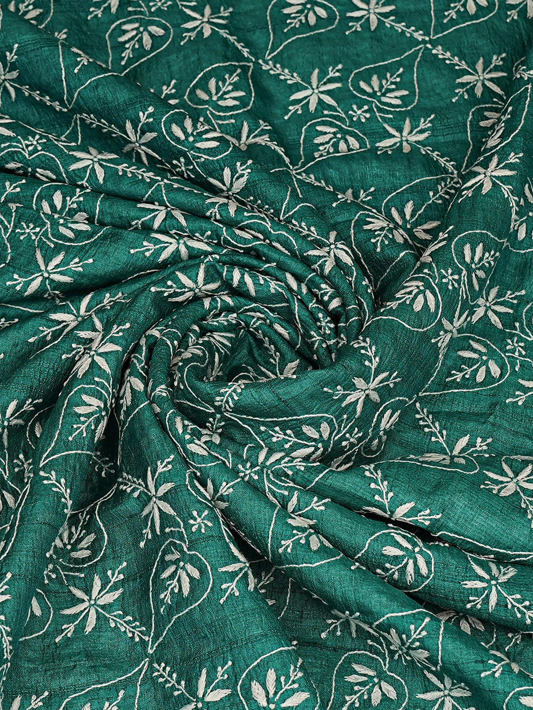Ada Hand Embroidered Rama Green Tusser Silk Lucknowi Chikankari Dupatta 01A922685