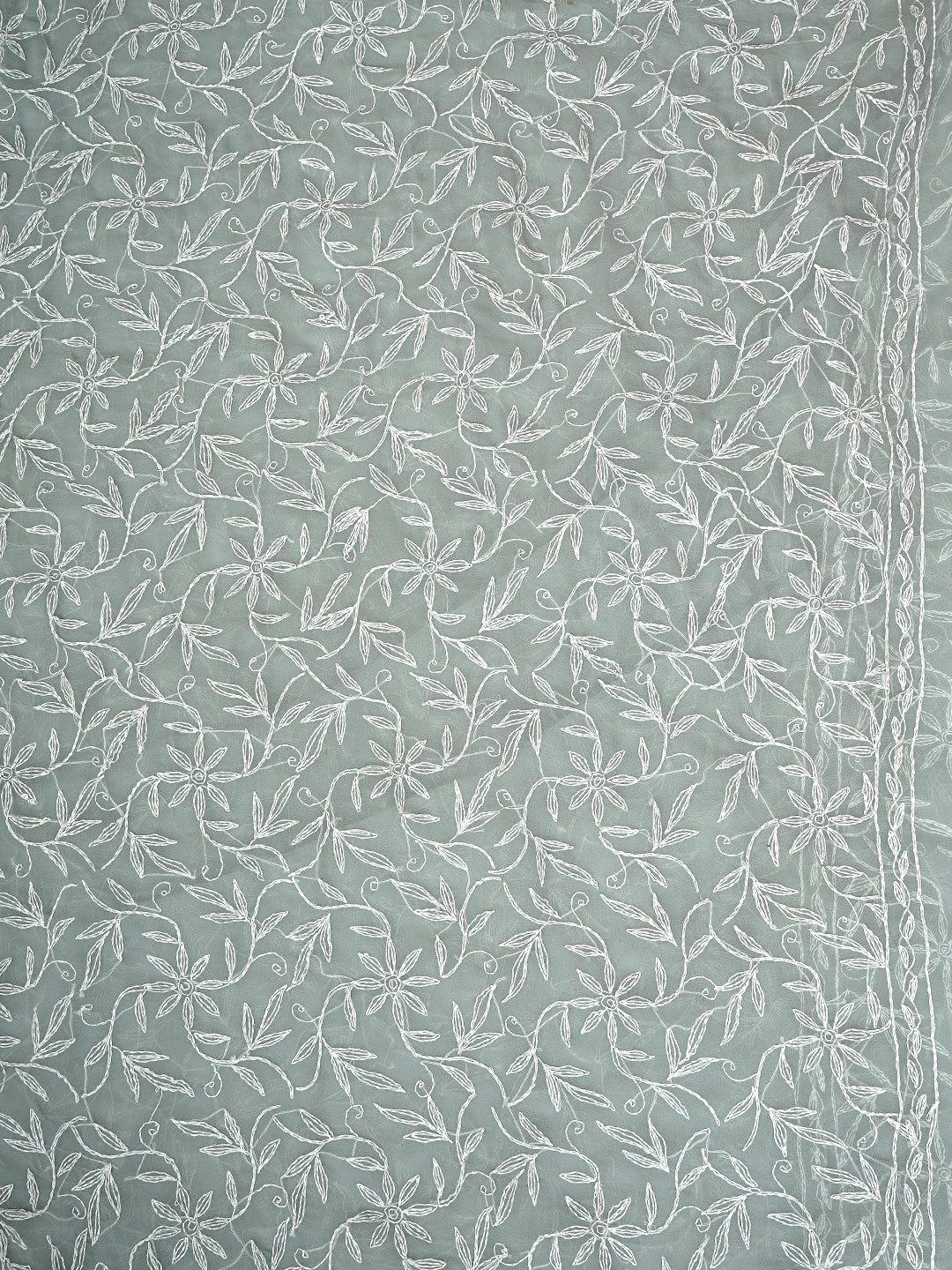 Ada Hand Embroidered Grey Georgette Lucknowi Chikankari Saree With Blouse 01A785118