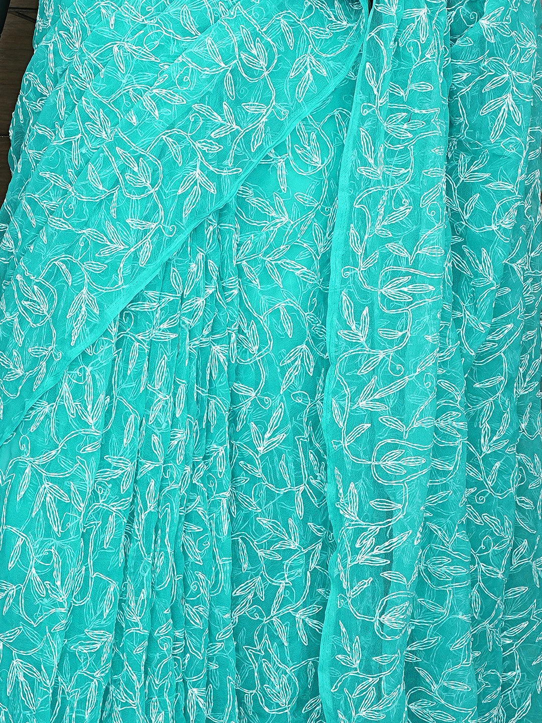 Ada Hand Embroidered Rama Green Georgette Lucknowi Chikankari Saree With Blouse 01A933619