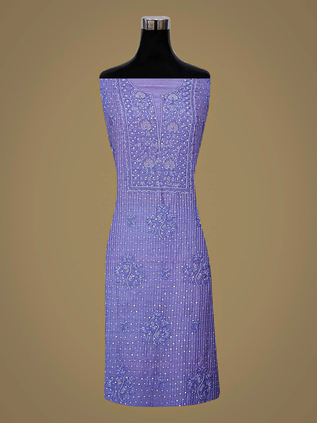 Ada Hand Embroidered Mauve Chanderi Lucknowi Chikankari Unstitched Kurta Dupatta Set with Sequinned Work 01A881370