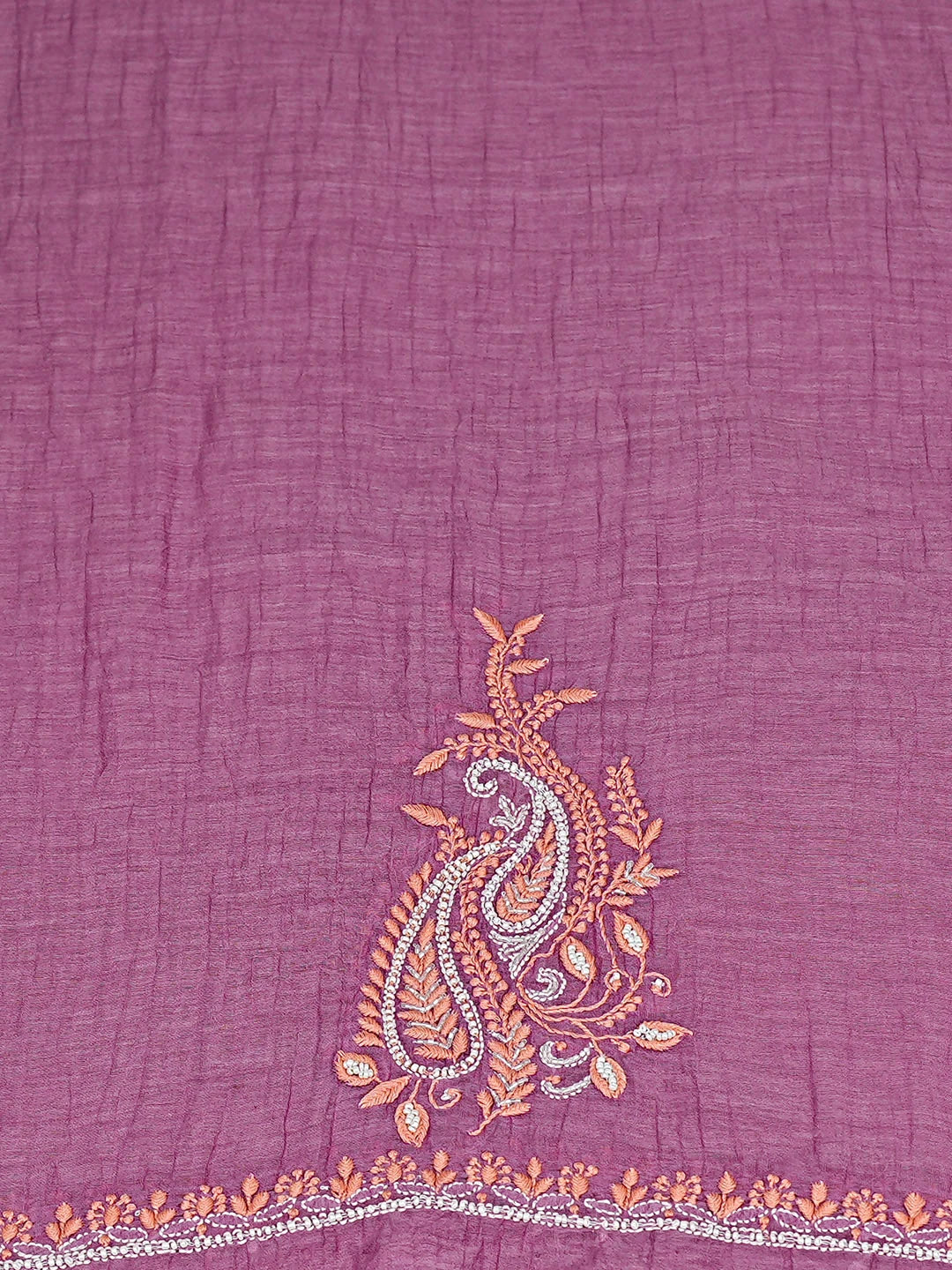 Ada Hand Embroidered Candlelight Mauve Chanderi Lucknowi Chikankari Unstitched Kurta Dupatta Set With Sequinned Work 01A586929