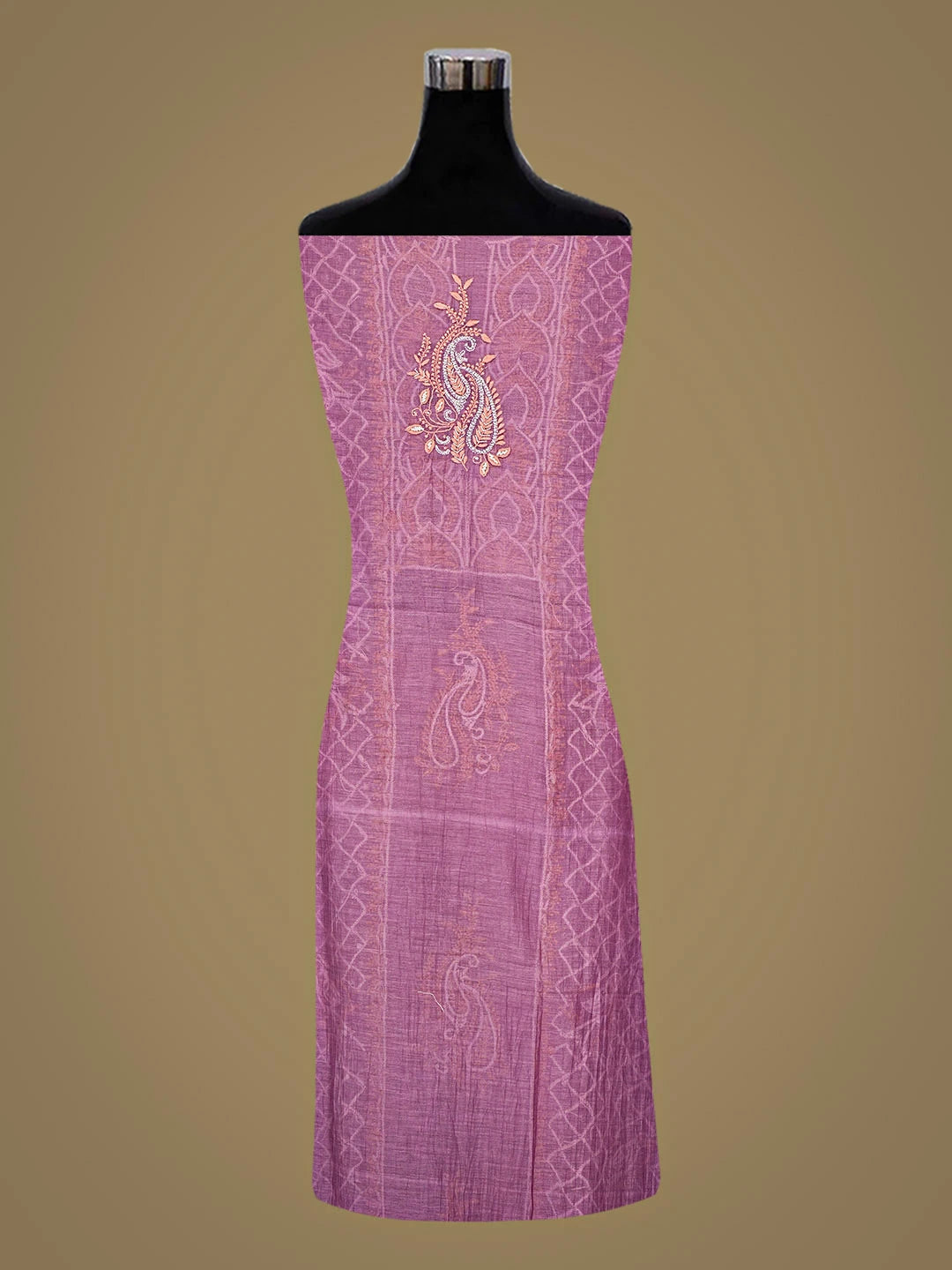 Ada Hand Embroidered Candlelight Mauve Chanderi Lucknowi Chikankari Unstitched Kurta Dupatta Set With Sequinned Work 01A586929