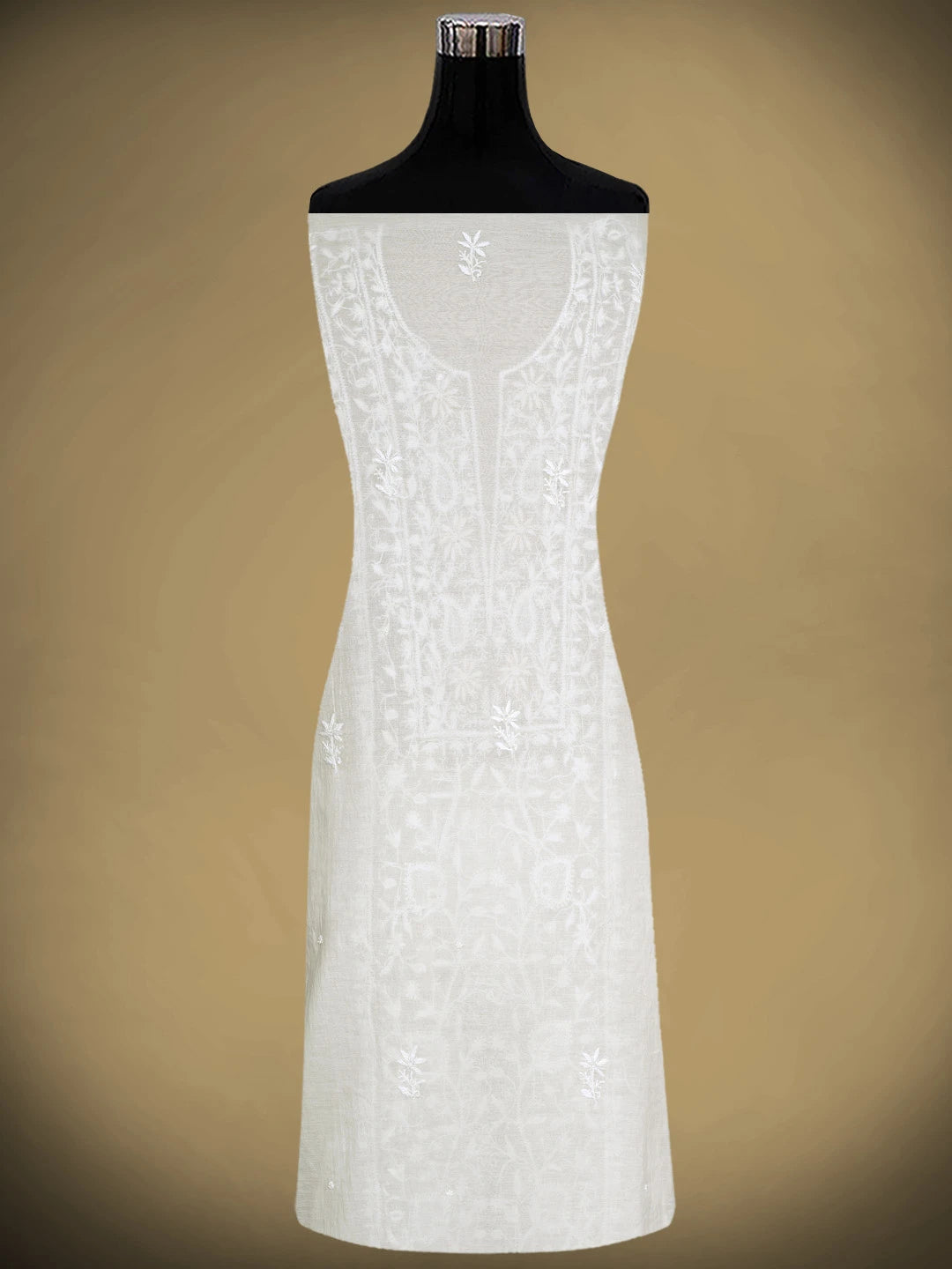 Ada Hand Embroidered White Ivory Cream Chanderi Lucknowi Chikankari Unstitched Kurta Dupatta Set With Cutdana Work 01A890139