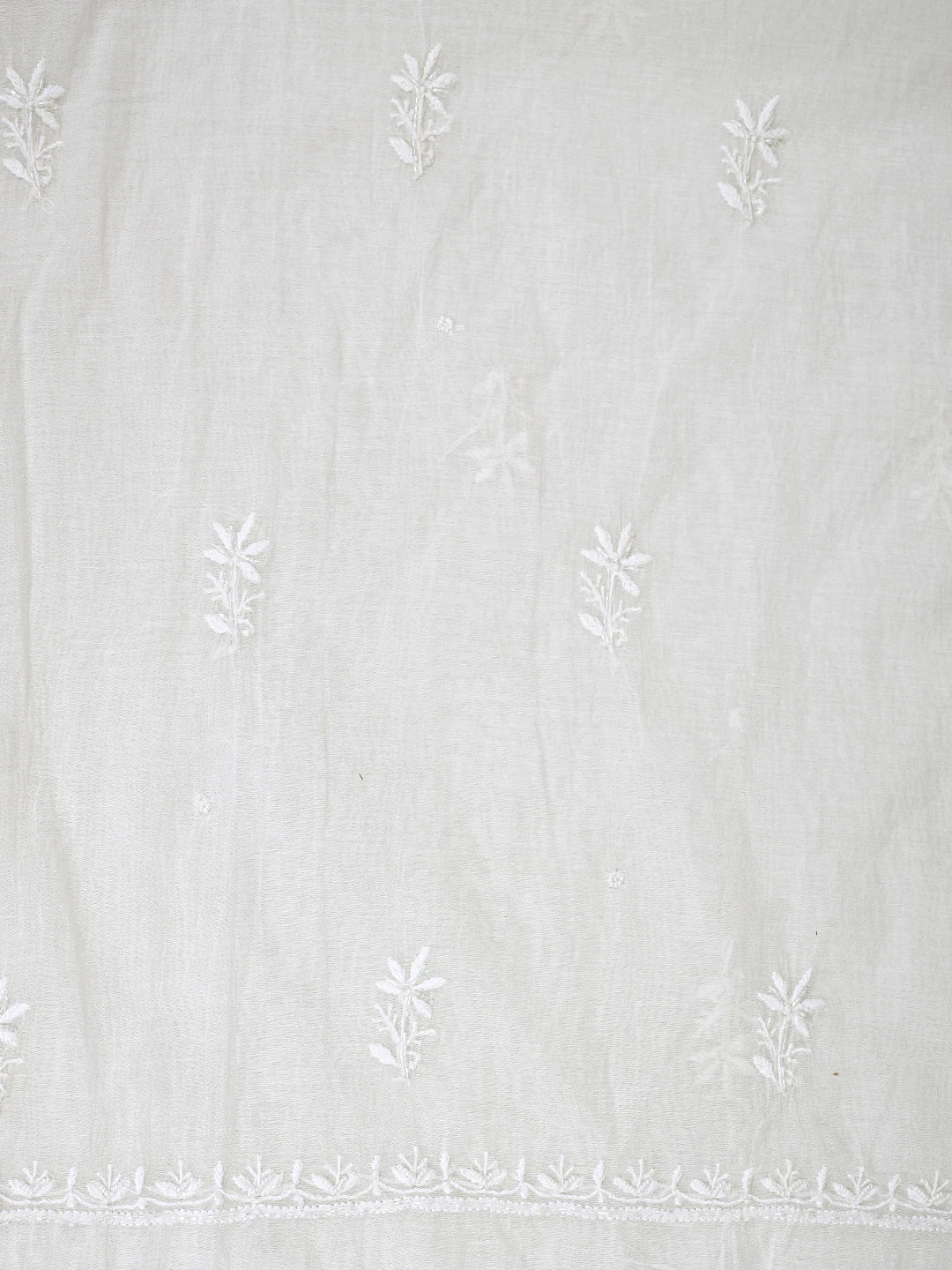Ada Hand Embroidered White Ivory Cream Chanderi Lucknowi Chikankari Unstitched Kurta Dupatta Set With Cutdana Work 01A890139