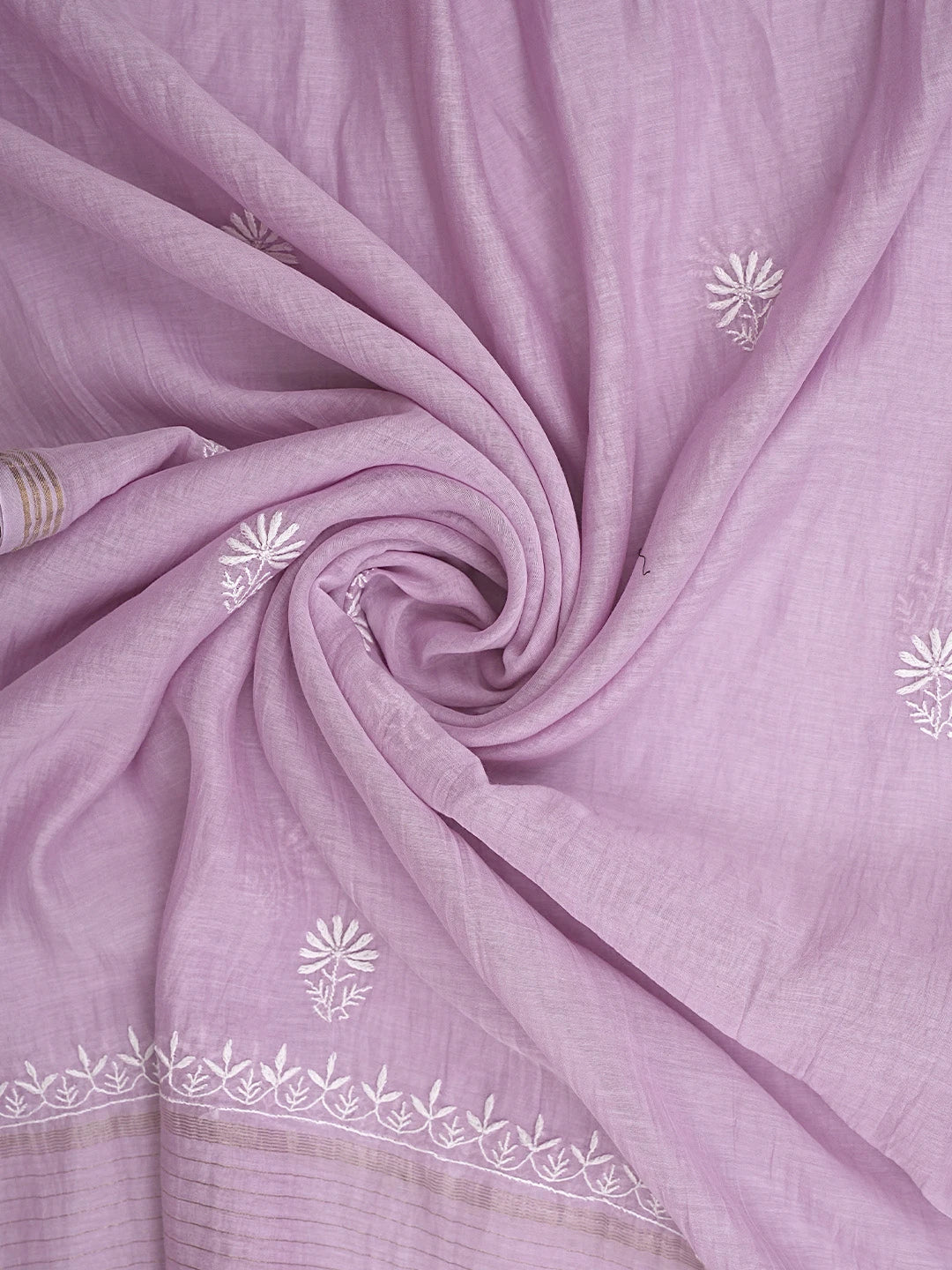 Ada Hand Embroidered Lilac Mauve Chanderi Lucknowi Chikankari Semi-Stitched Kurta Dupatta Set 01A935874