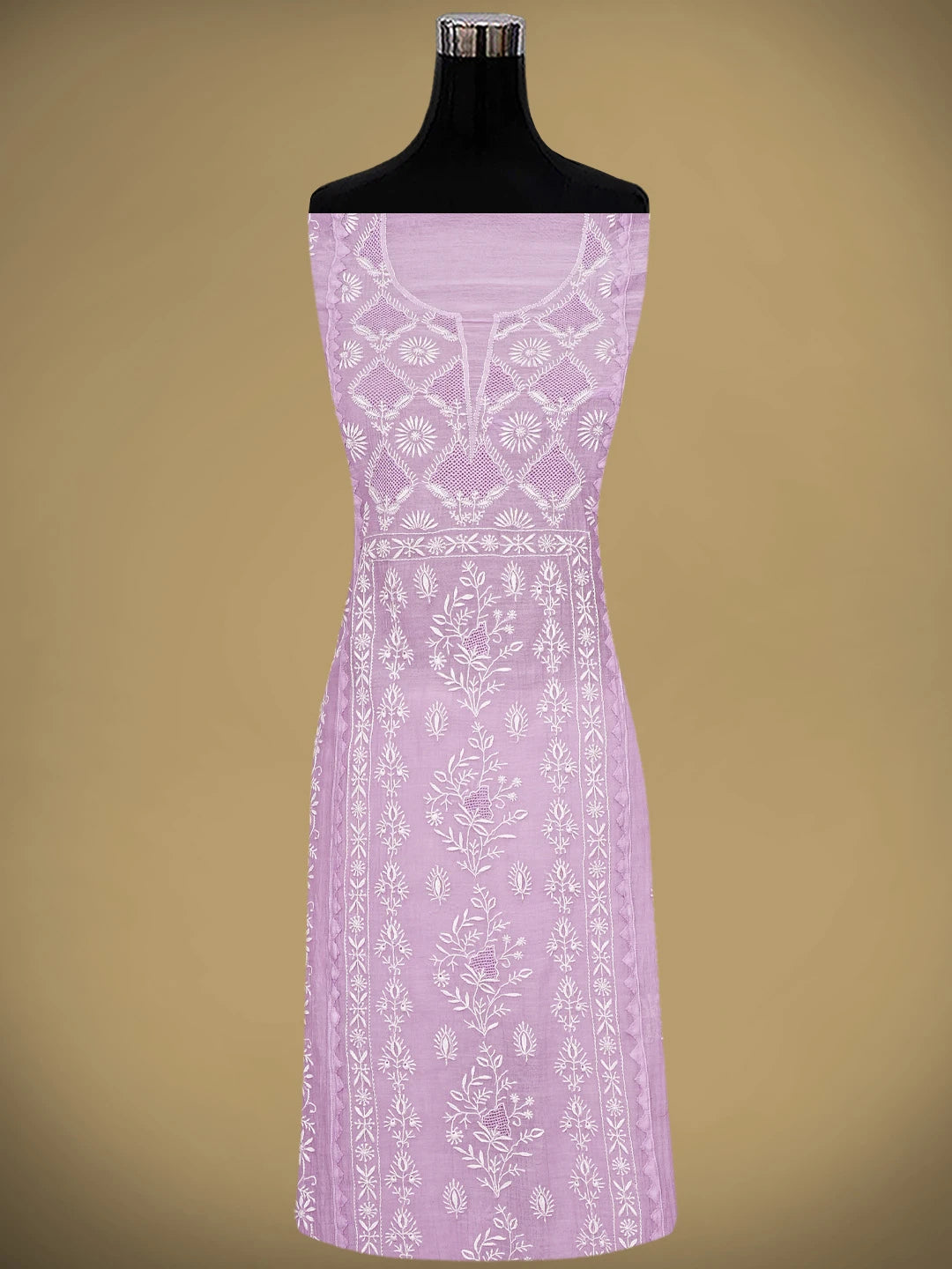Ada Hand Embroidered Lilac Mauve Chanderi Lucknowi Chikankari Semi-Stitched Kurta Dupatta Set 01A935874