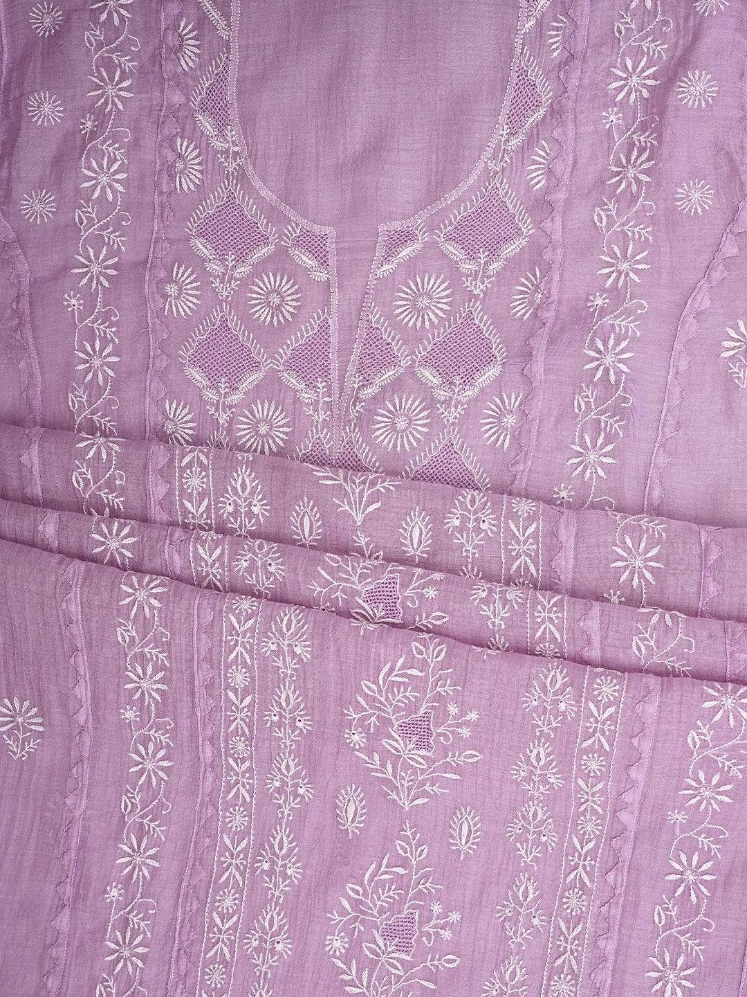 Ada Hand Embroidered Lilac Mauve Chanderi Lucknowi Chikankari Semi-Stitched Kurta Dupatta Set 01A935874
