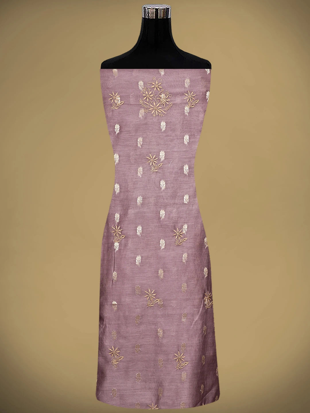 Ada Hand Embroidered Onion Pink Chanderi Lucknowi Chikankari Unstitched Kurta Dupatta Set with Zari  Work 01A936872