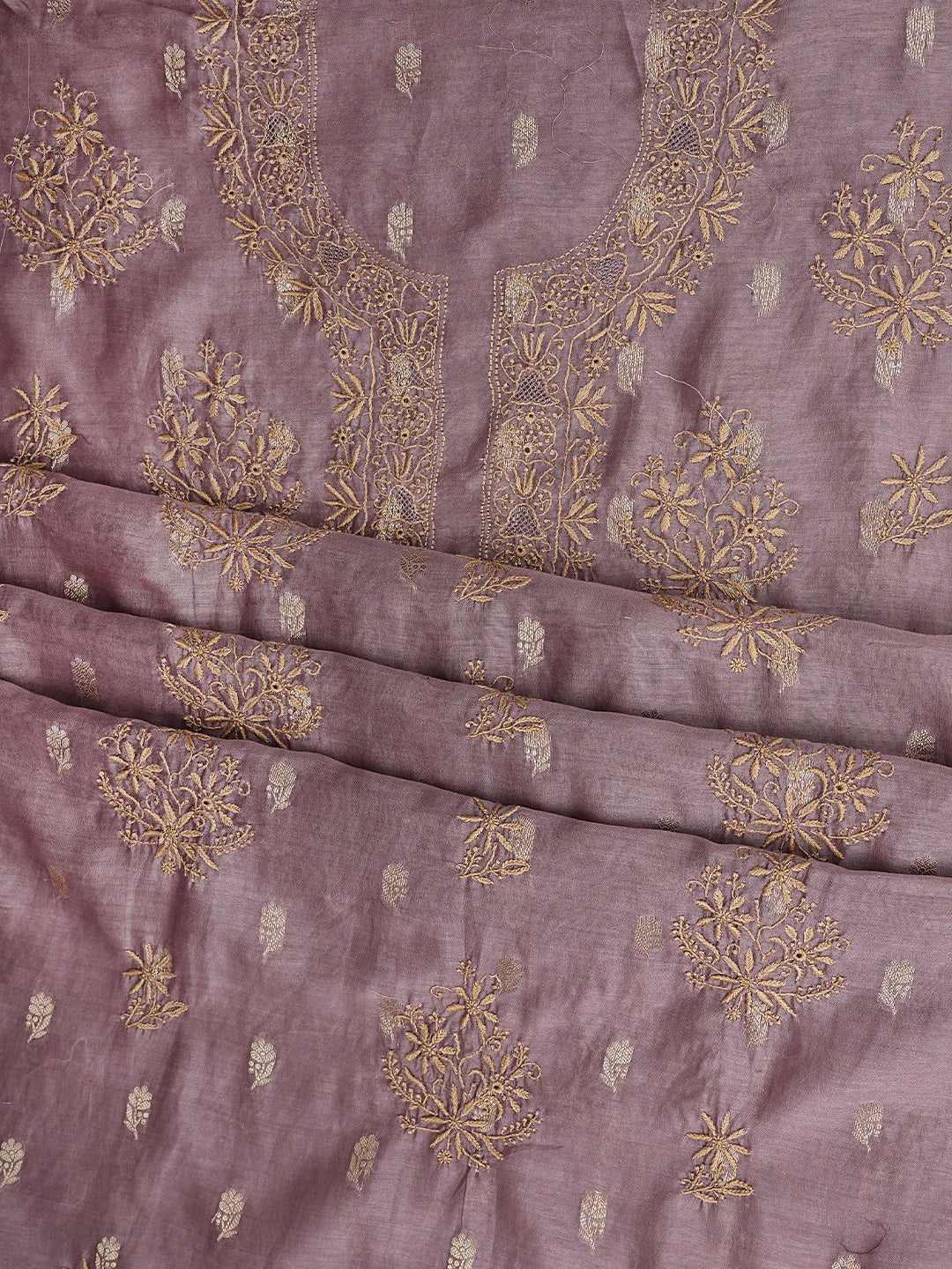 Ada Hand Embroidered Onion Pink Chanderi Lucknowi Chikankari Unstitched Kurta Dupatta Set with Zari  Work 01A936872