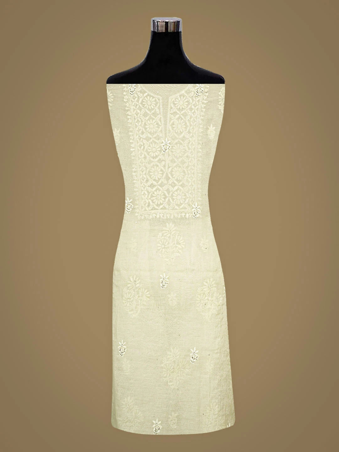 Ada Hand Embroidered Lemon Chanderi Lucknowi Chikankari Unstitched Kurta Dupatta Set with Cutdana Work 01A762553
