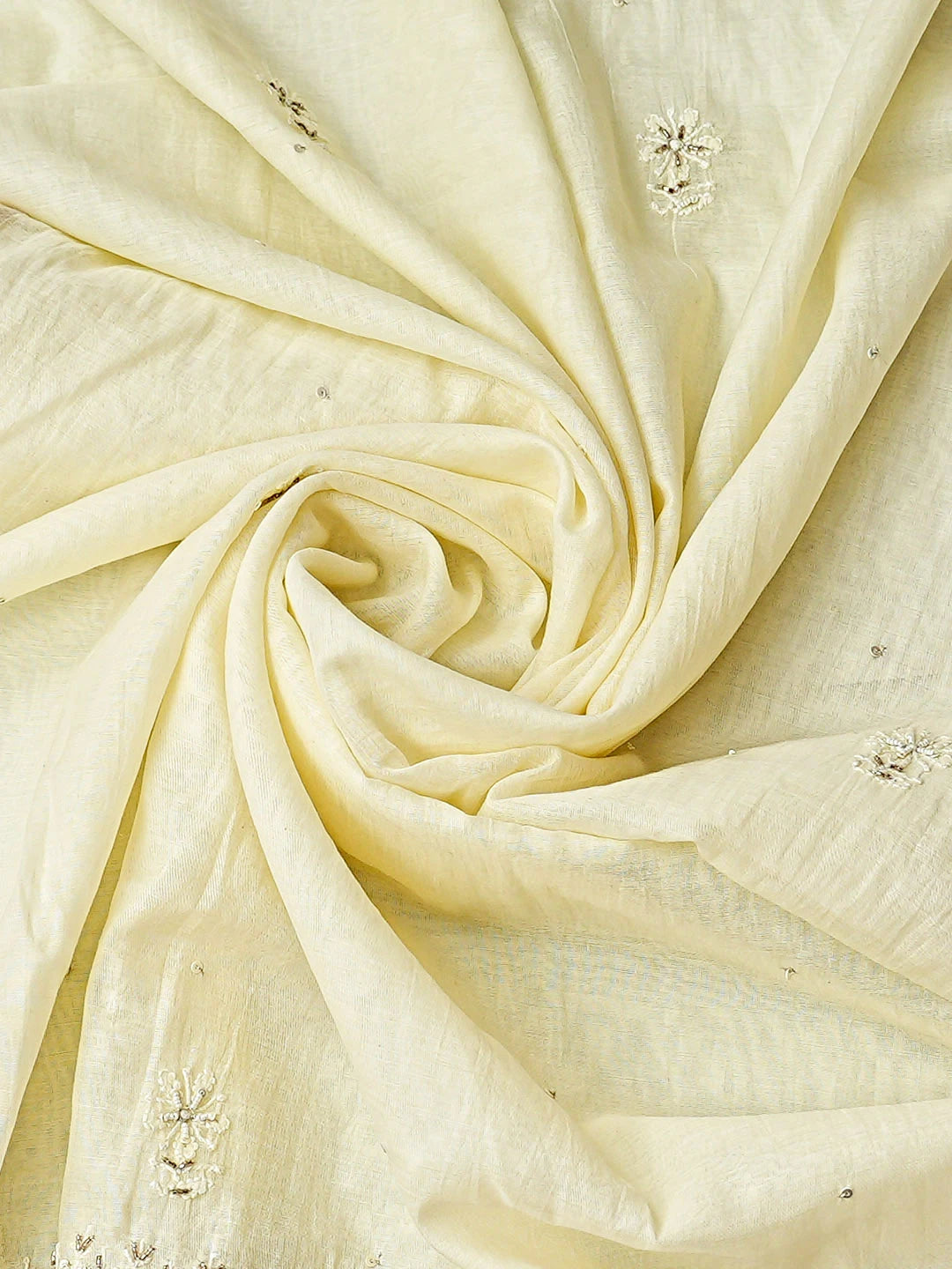 Ada Hand Embroidered Lemon Chanderi Lucknowi Chikankari Unstitched Kurta Dupatta Set with Cutdana Work 01A762553